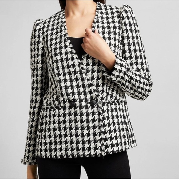 Express Jackets & Blazers - Express Tweed Houndstooth Puff Sleeve Blazer